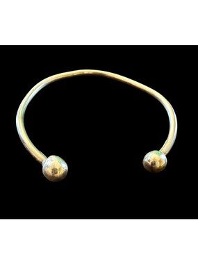 Vintage Sterling Silver 925 Torque Cuff Bracelet Minimalist Ball Finial Stacker⁠